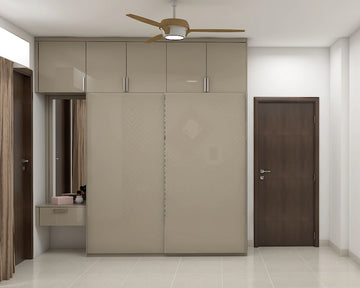 Brown Sliding Door Wardrobe Design With Loft